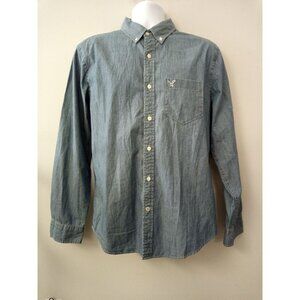 American Eagle Athletic Fit Men's Denim Button Down Shirt Size Large